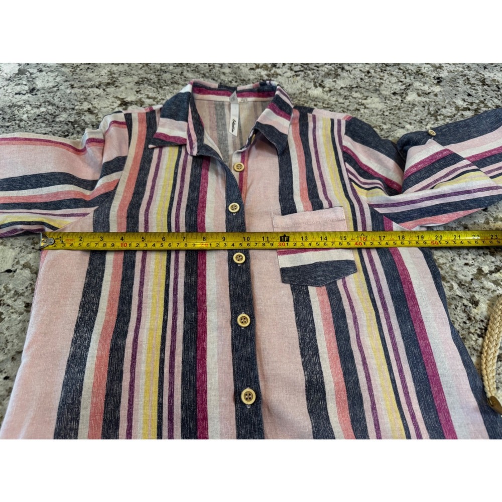 NY Collection Linen Blend Striped Midi Shirt Dress Pink Navy Yellow LND9001 - Picture 4 of 8